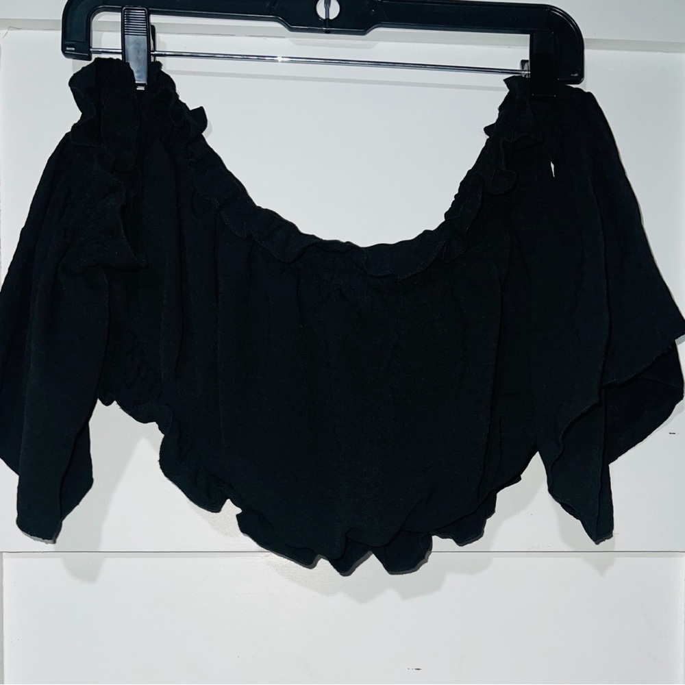 SHEIN Black Ruffled Off-Shoulder Blouse